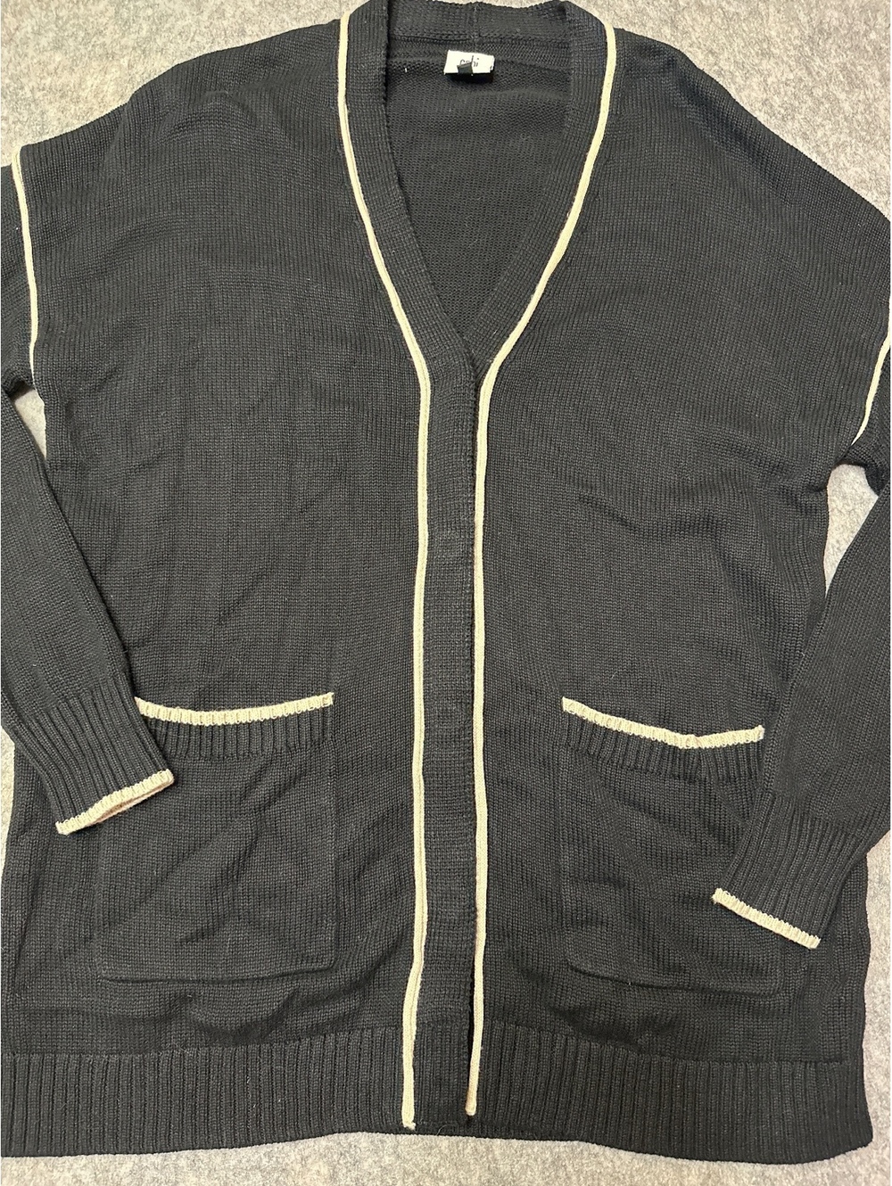 Cabi Black Cardigan Sweater with Cream Trim Size M